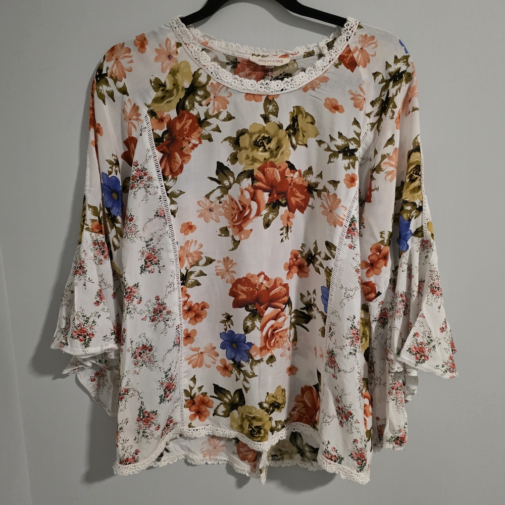 🌸 Flowy Floral Boho Blouse | Bell Sleeve | Cottagecore | Size Large 🌸 - Picture 3 of 14